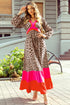 Leopard Print V Neck Patchwork Loose Fit Maxi Dress