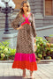 Leopard Print V Neck Patchwork Loose Fit Maxi Dress