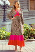 Leopard Print V Neck Patchwork Loose Fit Maxi Dress