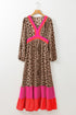 Leopard Print V Neck Patchwork Loose Fit Maxi Dress
