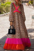 Leopard Print V Neck Patchwork Loose Fit Maxi Dress