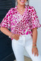 Leopard Print V Neck Puffed Half Sleeve Blouse