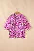 Leopard Print V Neck Puffed Half Sleeve Blouse