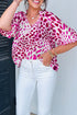 Leopard Print V Neck Puffed Half Sleeve Blouse
