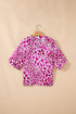 Leopard Print V Neck Puffed Half Sleeve Blouse