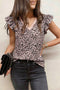 Leopard Print V Neck Ruffle Trim Loose Tank Top
