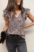 Leopard Print V Neck Ruffle Trim Loose Tank Top