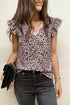 Leopard Print V Neck Ruffle Trim Loose Tank Top