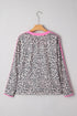Leopard Print V Neck Varsity Stripe Long Sleeve Top