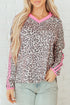 Leopard Print V Neck Varsity Stripe Long Sleeve Top