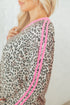 Leopard Print V Neck Varsity Stripe Long Sleeve Top