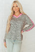 Leopard Print V Neck Varsity Stripe Long Sleeve Top
