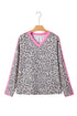 Leopard Print V Neck Varsity Stripe Long Sleeve Top