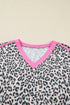 Leopard Print V Neck Varsity Stripe Long Sleeve Top