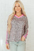 Leopard Print V Neck Varsity Stripe Long Sleeve Top