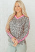 Leopard Print V Neck Varsity Stripe Long Sleeve Top