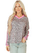 Leopard Print V Neck Varsity Stripe Long Sleeve Top