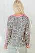 Leopard Print V Neck Varsity Stripe Long Sleeve Top