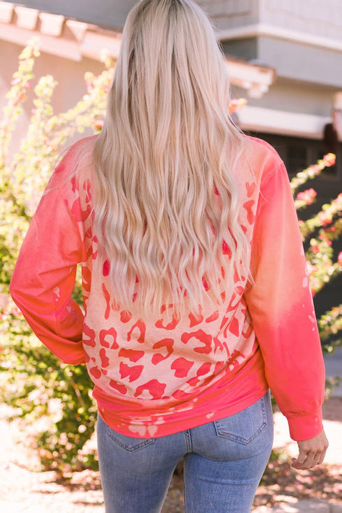 Leopard Print Varsity Graphic Crew Neck Sweatshirt