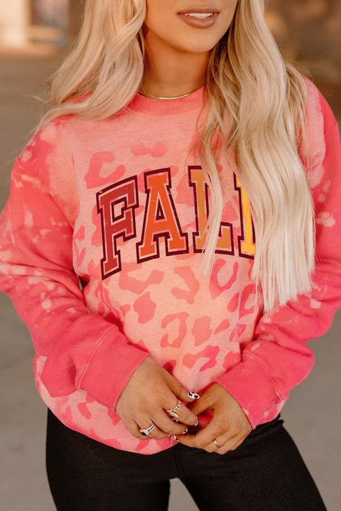 Leopard Print Varsity Graphic Crew Neck Sweatshirt