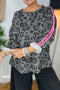 Leopard Print Varsity Stripe Crew Neck Top