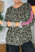 Leopard Print Varsity Stripe Crew Neck Top