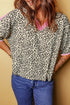 Leopard Print Varsity Trim V Neck Short Sleeve Top