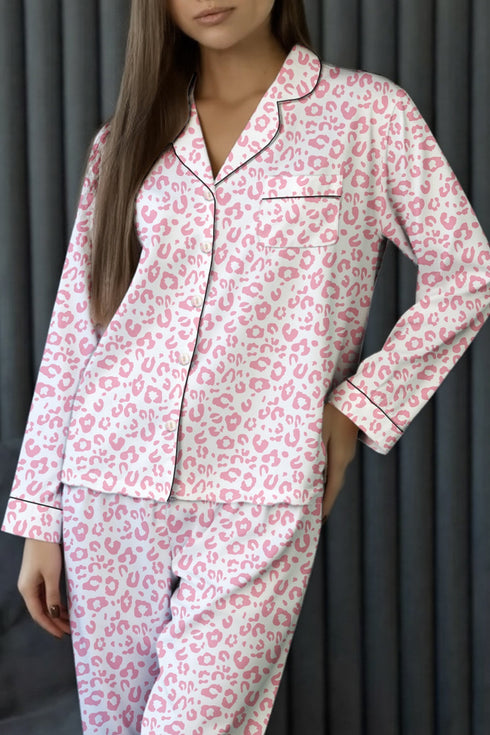 Leopard Print Viscose Button Down Pajama Set