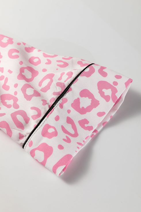 Leopard Print Viscose Button Down Pajama Set