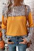 Leopard Print Waffle Knit Patchwork Top