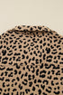 Leopard Print Waffle Knit Split Neck Pullover