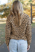 Leopard Print Waffle Knit Split Neck Pullover