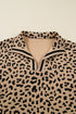 Leopard Print Waffle Knit Split Neck Pullover