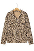 Leopard Print Waffle Knit Split Neck Pullover