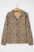 Leopard Print Waffle Knit Split Neck Pullover