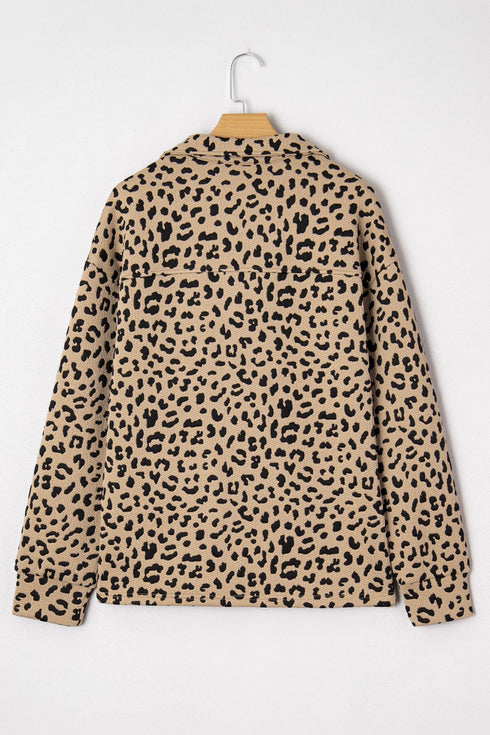 Leopard Print Waffle Knit Split Neck Pullover