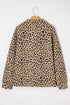 Leopard Print Waffle Knit Split Neck Pullover
