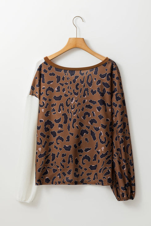 Leopard Print Waffle Knit Twist Hem Top