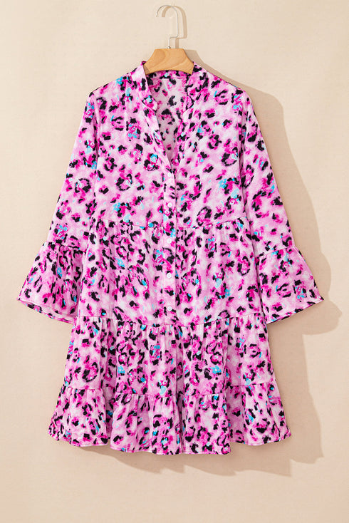 Leopard Print Western Button Front Tiered Mini Dress