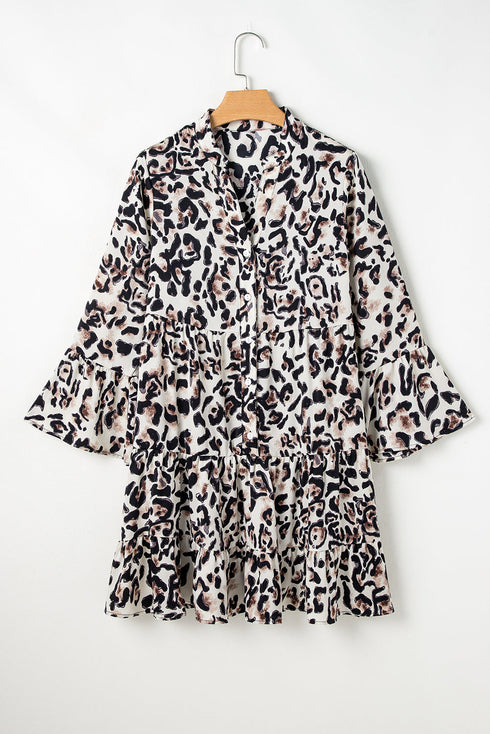 Leopard Print Western Button Front Tiered Mini Dress