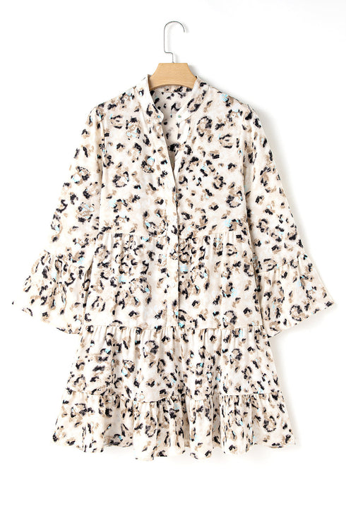 Leopard Print Western Button Front Tiered Mini Dress