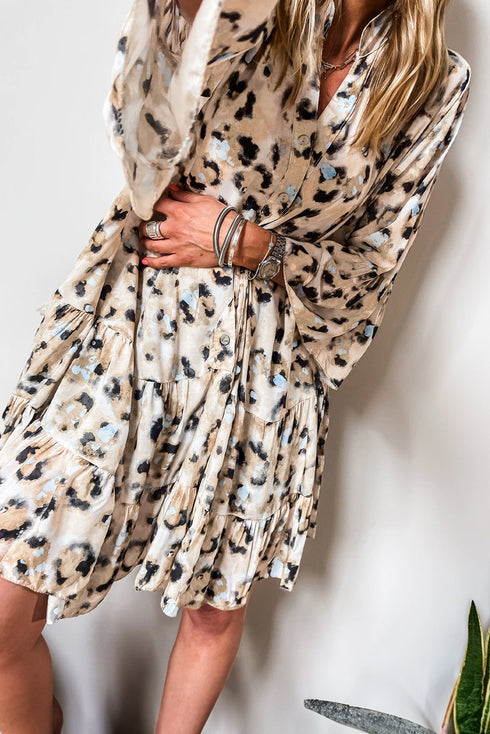 Leopard Print Western Button Front Tiered Mini Dress
