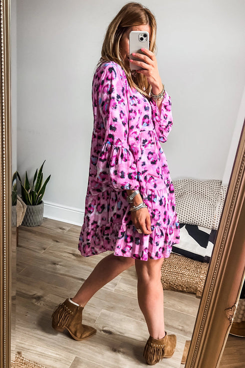 Leopard Print Western Button Front Tiered Mini Dress