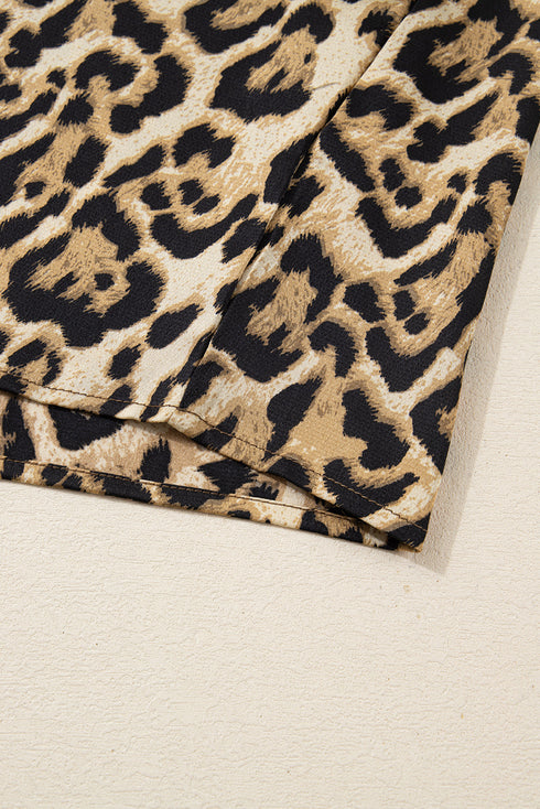Leopard Print Western Collared Wide Leg Pant Set