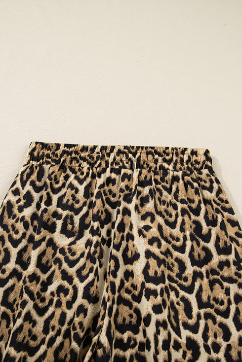 Leopard Print Western Collared Wide Leg Pant Set