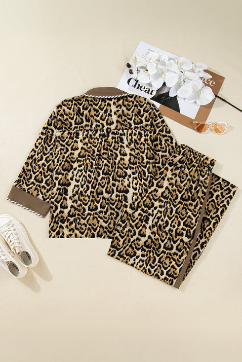 Leopard Print Western Collared Wide Leg Pant Set