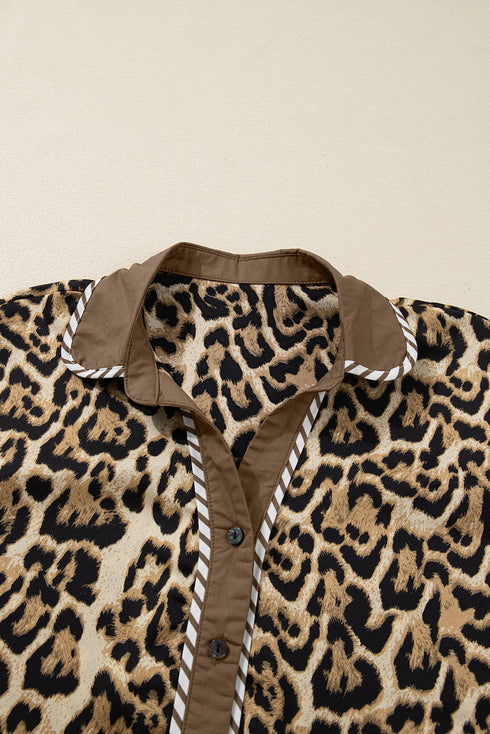 Leopard Print Western Collared Wide Leg Pant Set
