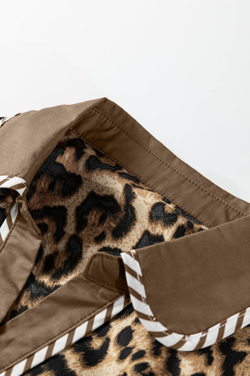 Leopard Print Western Collared Wide Leg Pant Set