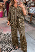 Leopard Print Western Collared Wide Leg Pant Set