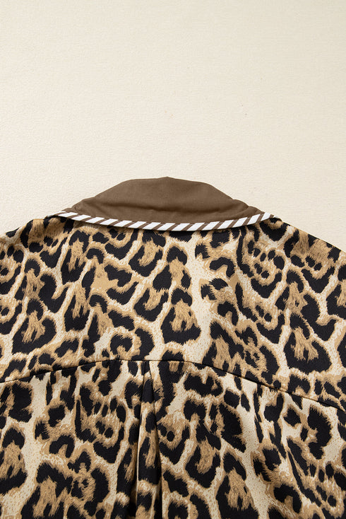 Leopard Print Western Collared Wide Leg Pant Set